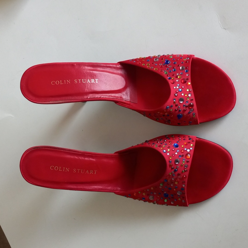 Colin Stuart Red Rhinestone Slides. Size 8.5 - image 1
